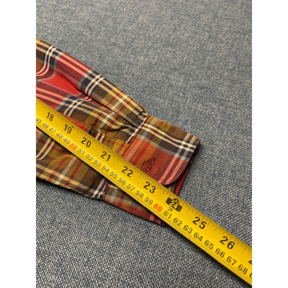 Cinch Mens Small Red Orange Plaid Long Sleeve Button Down Western Shirt - Picture 6 of 6